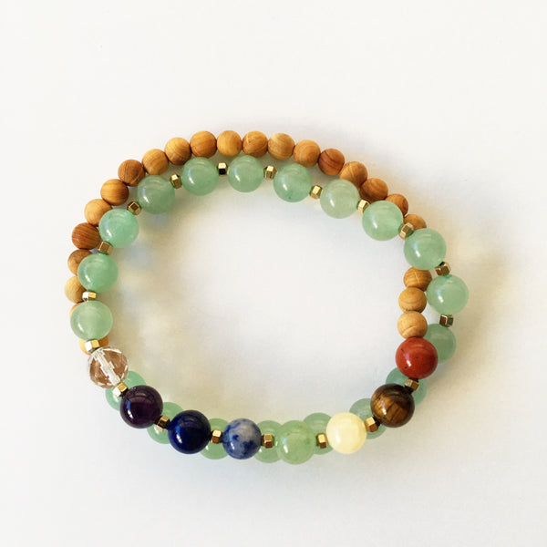 Aventurine + Chakra Gemstone Stretch Wrap Bracelet