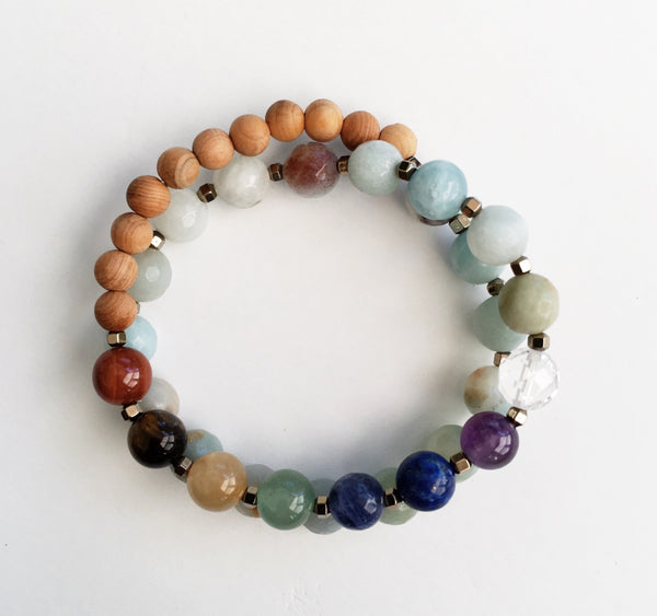 Amazonite + Chakra Gemstone Stretch Wrap Bracelet